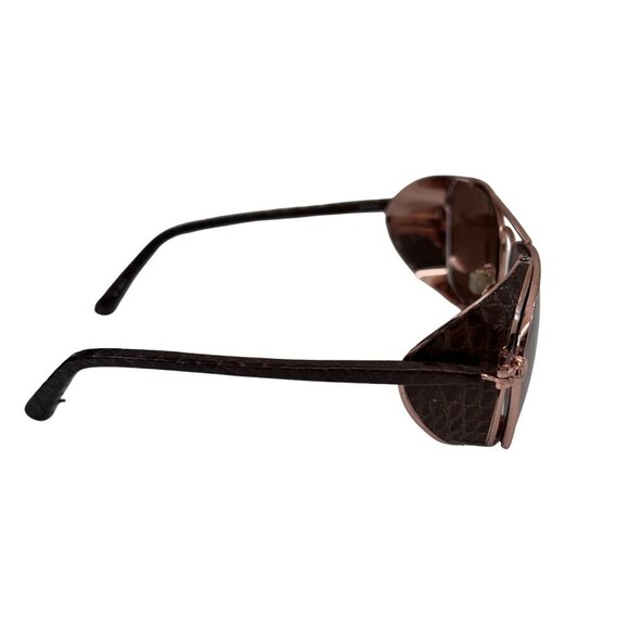 Linda Farrow Rose Gold Titanium Snakeskin Folding Blinker Aviator Sunglasses - Picture 5 of 14